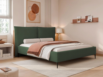 Designerbett mit holzrahmen boucle dunkelgrün 120x200 ORION