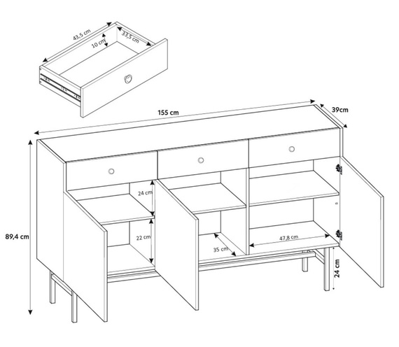 Schubkastenkommode mit 3 Schubladen und 3 Türen Schwarz DAVS
