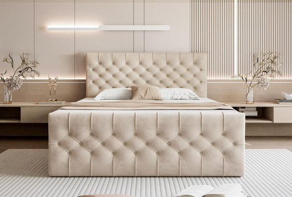 Boxspringbett mit hochwertigem Bezug Beige 180x200 MIAMI