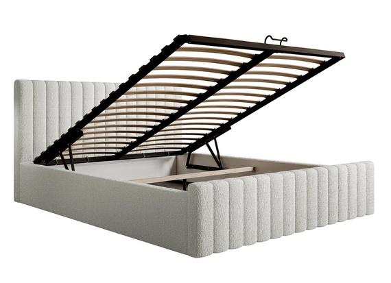 Komfort Polsterbett Bouclé Bett mit Bettkasten 160x100 Creme BUBBLE II 