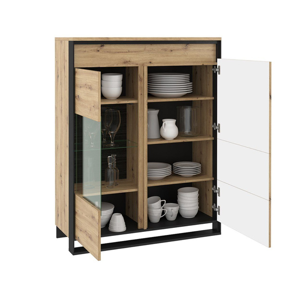 Vitrine LIMA mit Glasregale Eiche Artisan/Schwarz