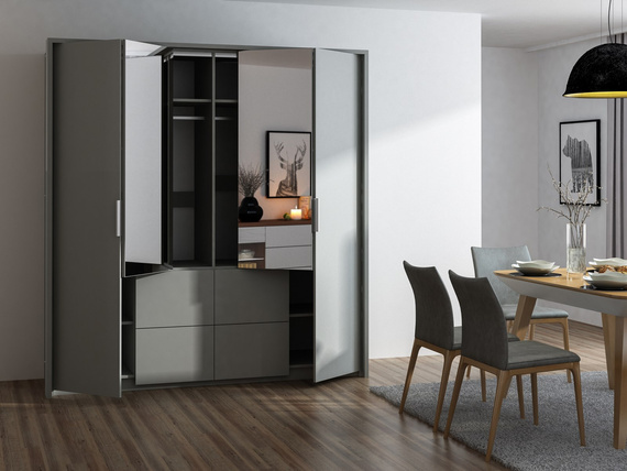 Kleiderschrank mit Spiegel und 4 Schubladen WAKS Weiß