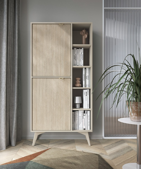 Regal mit zwei Türen MARIA Beige Aluminiumgriffe