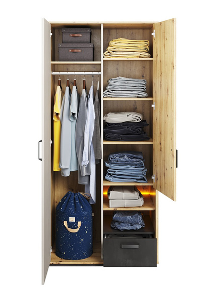 Kleiderschrank mit Schublade BOB zweitürig Artisan Eiche