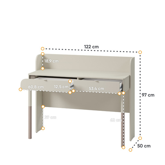 Moderne Schreibtisch JUNA mit 2 Schubladen Breite 122 cm