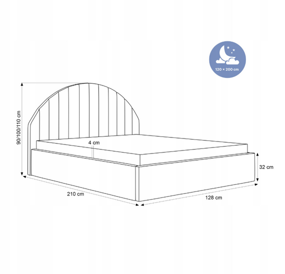 Designerbett mit Bettkasten 120x200 Grau PERLE