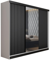 Schwebetürenschrank mit Lamellen und Spiegel LAMI weiß+ graphit