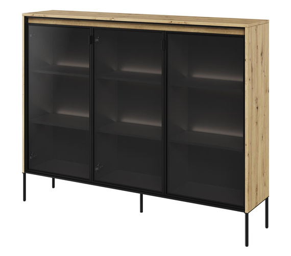 Moderne Standvitrine mit gehärtetem Glas und LED FLORE EICHE ARTISAN