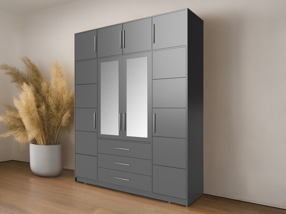 Kleiderschrank mit 3 Schubladen und Spiegel ALEX Graphit
