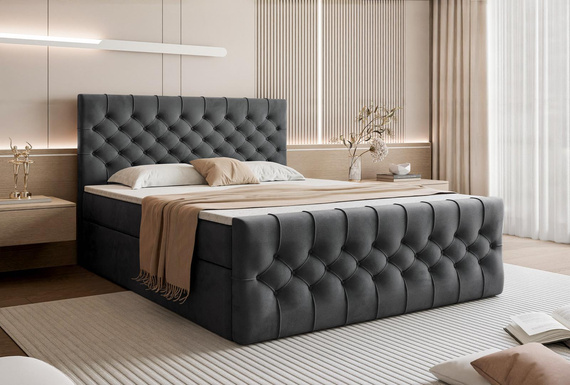 Glamouröses Samtbett mit hohem Komfort Graphit 160x200 MIAMI