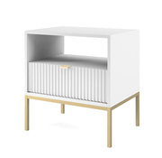 Nachttisch mit Schublade goldene Griffe NANCY Weiß