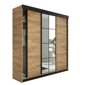 Schwebetürenschrank mit Spiegel TULIA Eiche Craft + Schwarz