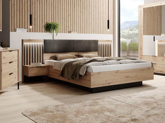Holzbett mit Nachttischen MONS Eiche artisan
