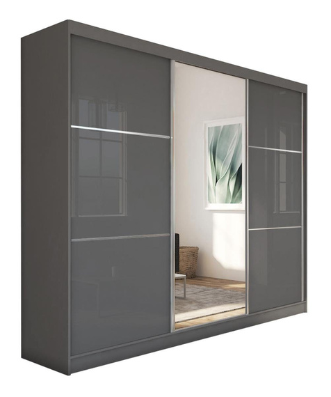 Schwebetürenschrank CINZIA mit Lacobel Glas Graphit