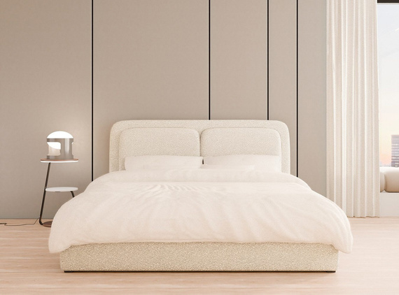 Modernes Creme Polsterbett mit Holzrahmen 200x200 LEA