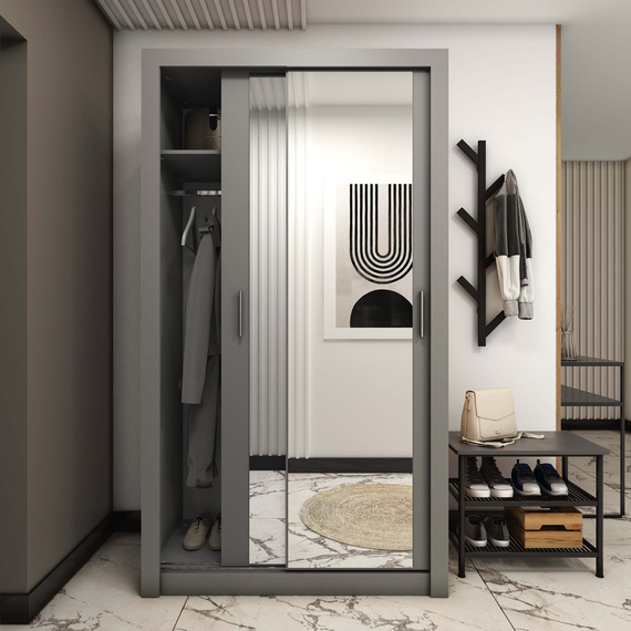 Schwebetürenschrank mit Spiegel VENTI Grau