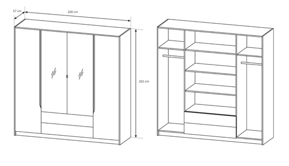 Garderobenschrank mit Spiegel und 2 SchubladenZUMA 