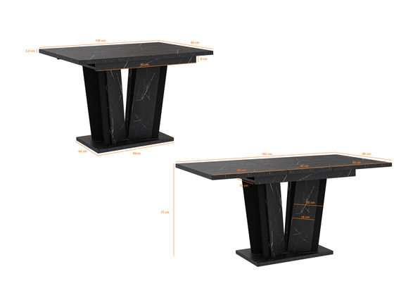 Esstisch Ausziehbar ANDZIAS Schwarz Marble