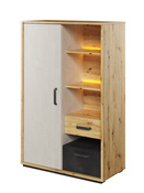 Kommode mit zwei Schubladen und Drehtür BOB Artisan Eiche / Silk Flou + Raw Steel