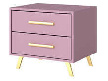 Nachtisch mit 2 Schubladen Gold Griffe ALEX II PFLAUME