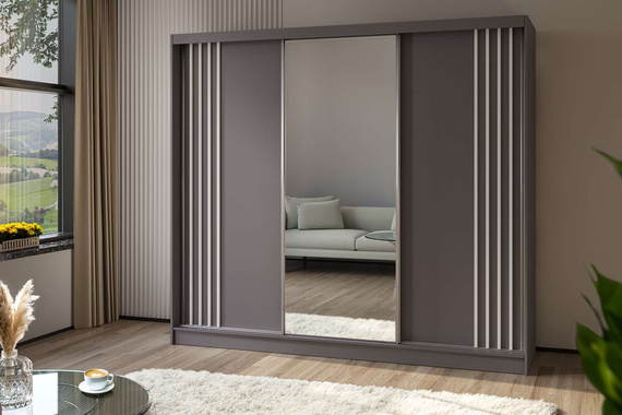 Kleiderschrank mit Spiegel MALTA Breite: 240 cm Grau + Weiß