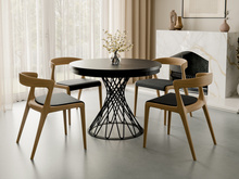 Esstisch Rund  LUKO 100–140 Schwarz modern mit Metallbeinen