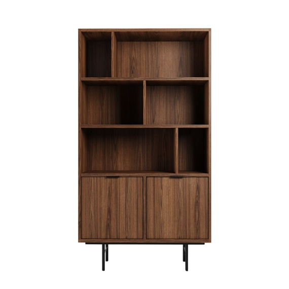 Japandi Bücherregal Schwarz Metallfüße braun COLGO