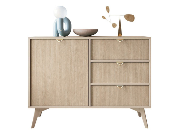 Kommode Scandi design Holz MARIA Sandbeige / Scandi Fischgrät