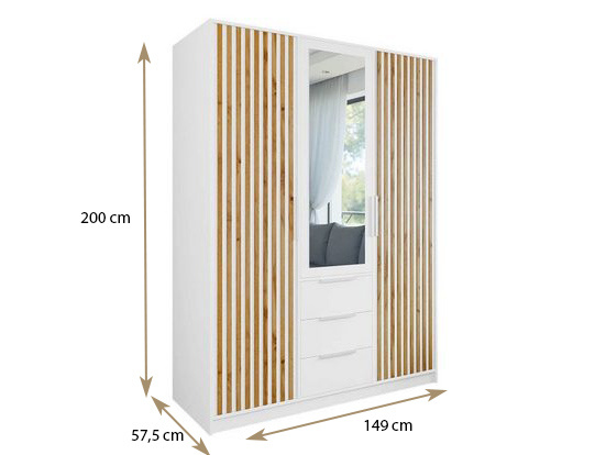 Kleiderschrank mit 3 Türen und 3 Schubladen OLS