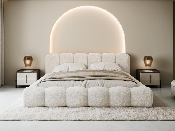 Glamour Wolkenbett 140x200 mit Holzrahmen Hellbeige LUX