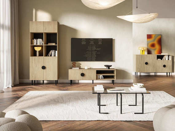 Moderne Japandi Vitrine Bücherregal 80 cm eiche cremona OSSI