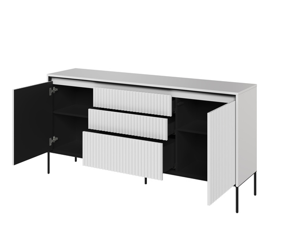 Kommode mit drei Schubladen und gerifflete Front FLORE Grau