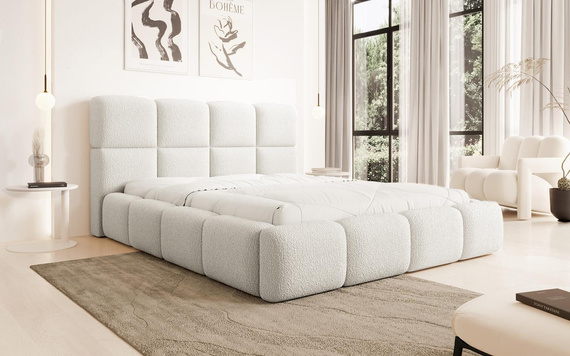 Bett mit hohem Kopfteil Metallrahmen 160x200 Weiß MERID 