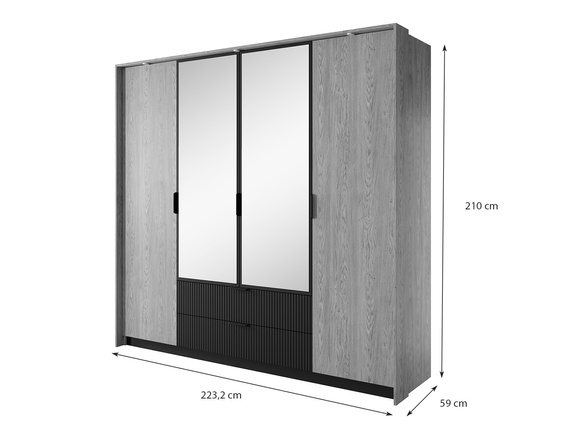 Kleiderschrank mit 2 Schubladen und Spiege STIK mit LED