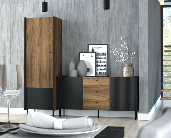 Kleiderschrank mit gerifflete COMO Breite: 59 cm Schwarz