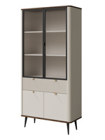 Elegante Vitrine mit Lamellen LILIA Kaschmir + Nussbaum