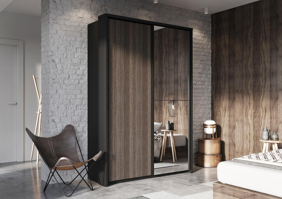 Kleiderschrank mit Spiegel zweitürig Wenge/Schwarz