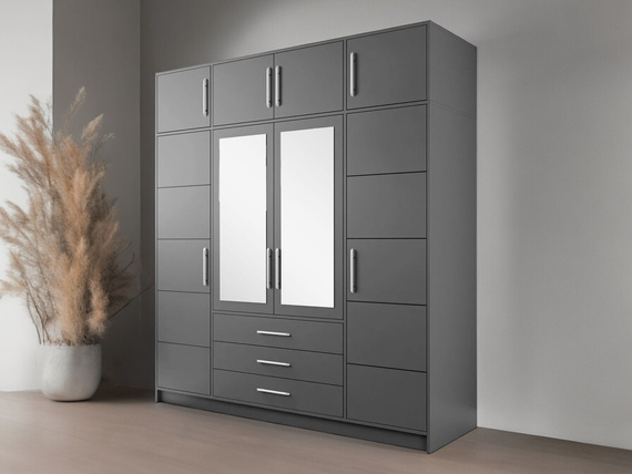 Kleiderschrank mit 4-türen und 3 Schubladen ALEX Graphit