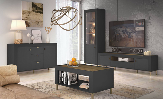 Vitrine mit Glastüren TRENDS Eiche-Whisky/ Schwarz Matt