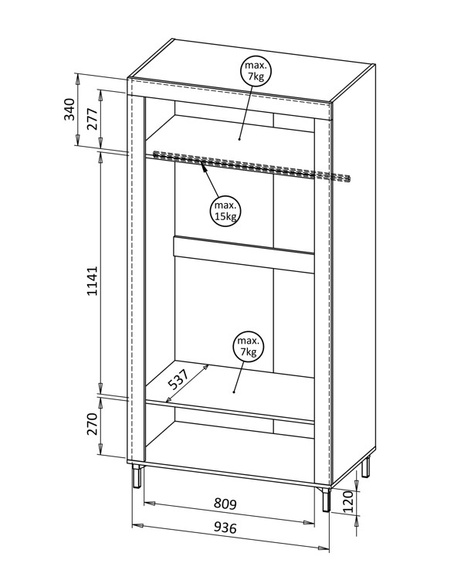 Kleiderschrank mit 2 Türen TRENDS kaschmir