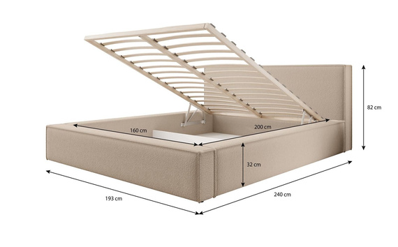 Bett cordstoff ASTA Doppelbett mit Kopfstütze Beige 200x200