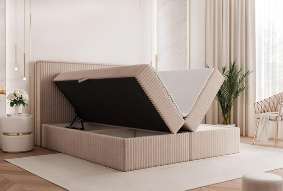 Boxbett mit Topper Dunkelbeige Cordstoff 140x200 NEL