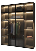 Moderner Drehtürenschrank mit Glasfront LED Beleuchtung Aufsatz Graphit STELLS