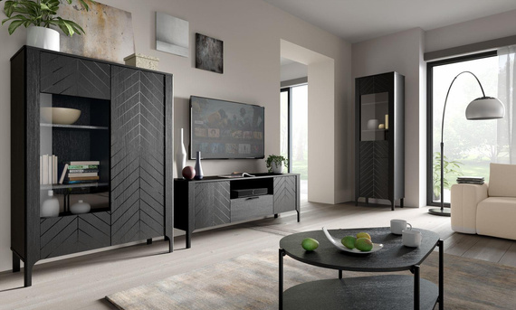 Moderner runder Couchtisch Schwarz Holz mit Ablage PLAYAS