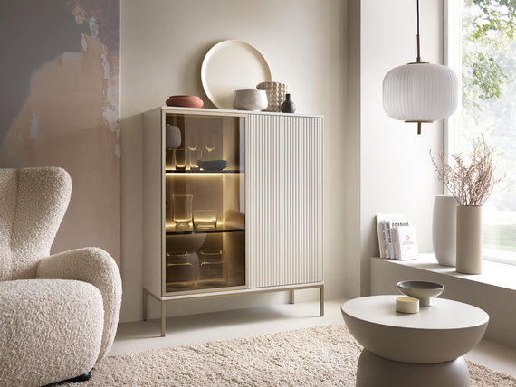 Vitrine mit gerifflete Front LINO Kaschmir