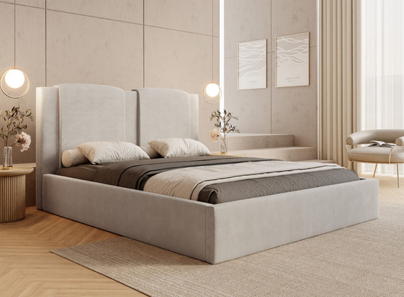 Elegant Designerbett mit Bettkasten grau 160x00 LANZA