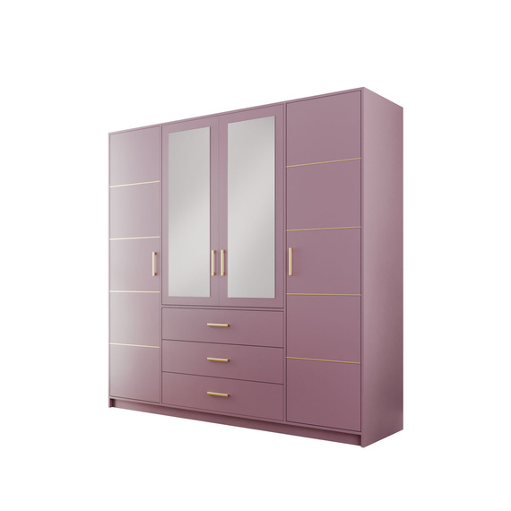 Kleiderschrank mit 4 Türen ALEX II Pflaume + Gold