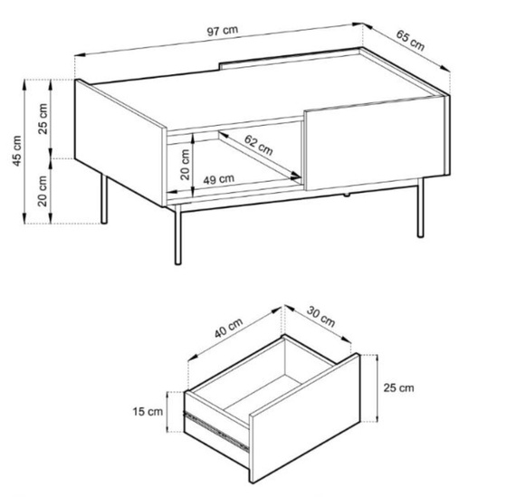 Couchtisch mit 2 Schubladen Eiche Linea+Kaschmir