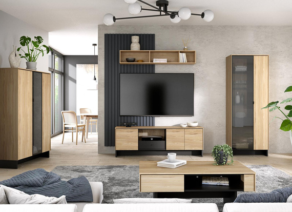 PORTO,  TV Tisch, Modern Wohnzimmer, Breite: 163 cm, Farbe: eiche