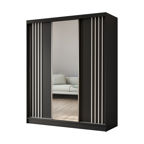 Kleiderschrank mit Spiegel und Lamellen MALTA Schwarz + Weiß